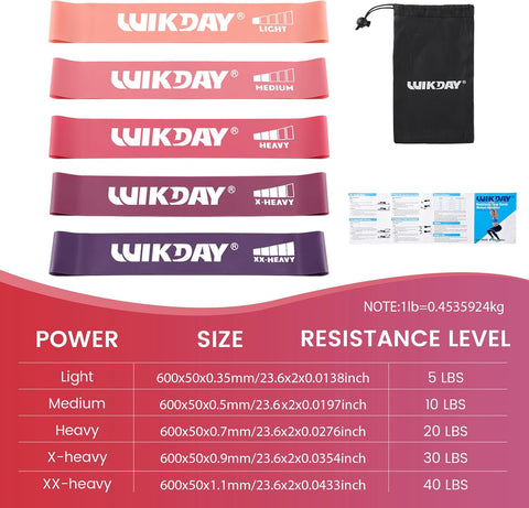 WIKDAY Resistance Bands for Working Out Exercise Loop Bands Workout Bands Set for Men Women Body Stretching, Crossfit Training, Home Workout, Physical Therapy, Booty Legs, Set of 5