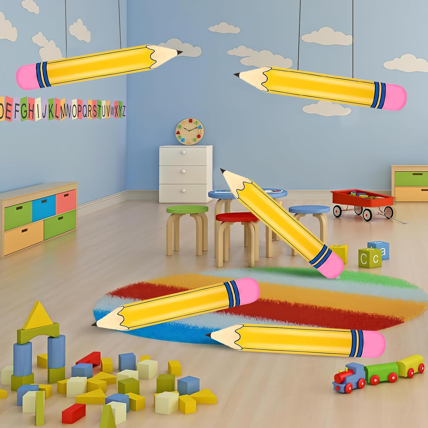 Totelux Large Pencil Balloons 27’’ Inflatable Pencil Back to School Decorations Giant Yellow Crayon Balloons for Classroom Garden Hanging Photo Prop Birthday Party Favor 2PCS