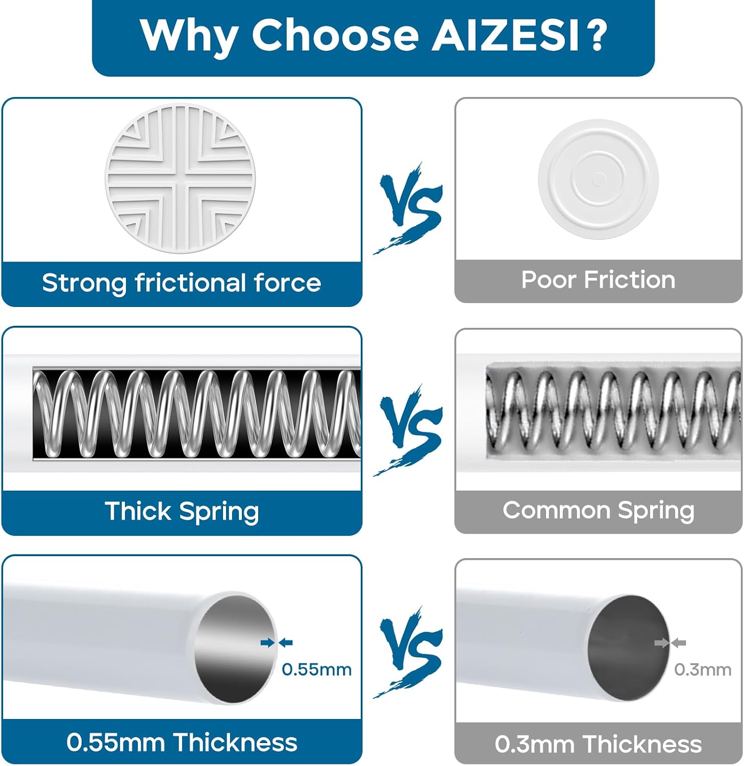 AIZESI 2Pcs Tension Rod 24-46 inch, No Drill Spring Curtain Rod, White