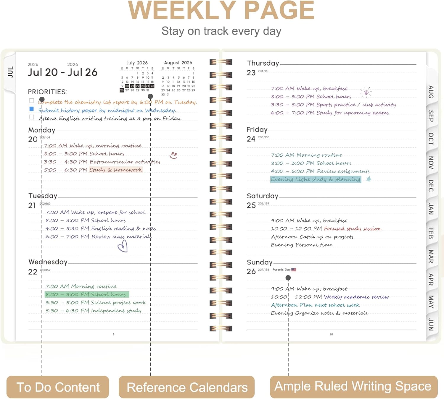 Planner 2026-2027, Weekly and Monthly Academic Planner, July 2026 - June 2027, Hardcover Calendar Agenda Book for School Year Planning, School Supplies for Teacher and Student, A5(6.3'' x 8.5'')