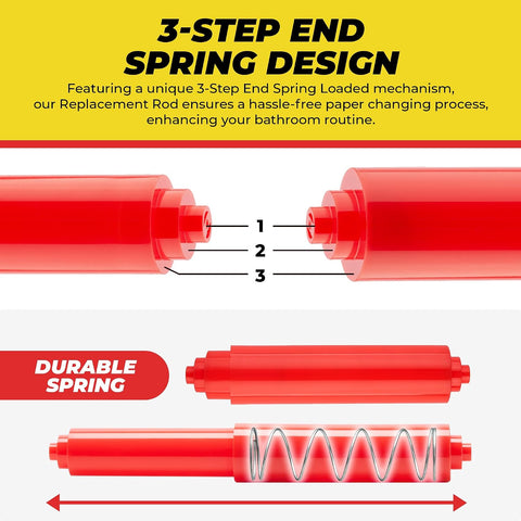 Qualihome RED Universal Plastic Spring Loaded Toilet Paper Roll Holder Replacement Rod, RED Toilet Paper Roll Replacement Rod
