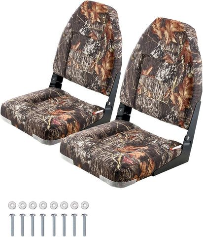 VEVOR Camo Boat Seat, Folding Fishing Camouflage High Back Boat Seat 2 Pack with Thickened Sponge Cushion & PU Polyester Fabric, Aluminum Alloy Hinges, Flip Up for Boats, Yachts, Ships