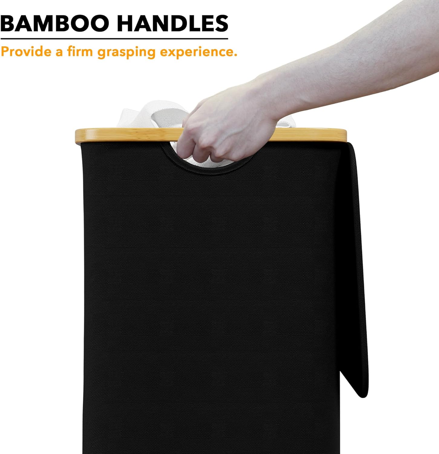 SpaceAid Laundry Hamper with Lid, 110L Large Tall Clothes Basket Bin with Bamboo Handles, Collapsible Laundry Hamper for Bedroom, Bathroom, Dorm, Laundry Room - Black