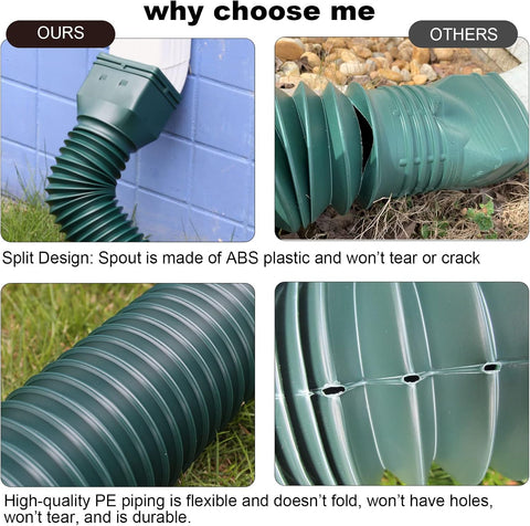 plusgutter Green-2pack Rain Gutter Downspout Extensions Flexible, Drain Downspout Extender,Down Spout Drain Extender, Gutter Connector Rainwater Drainage,Extendable from 21 to 68 Inches