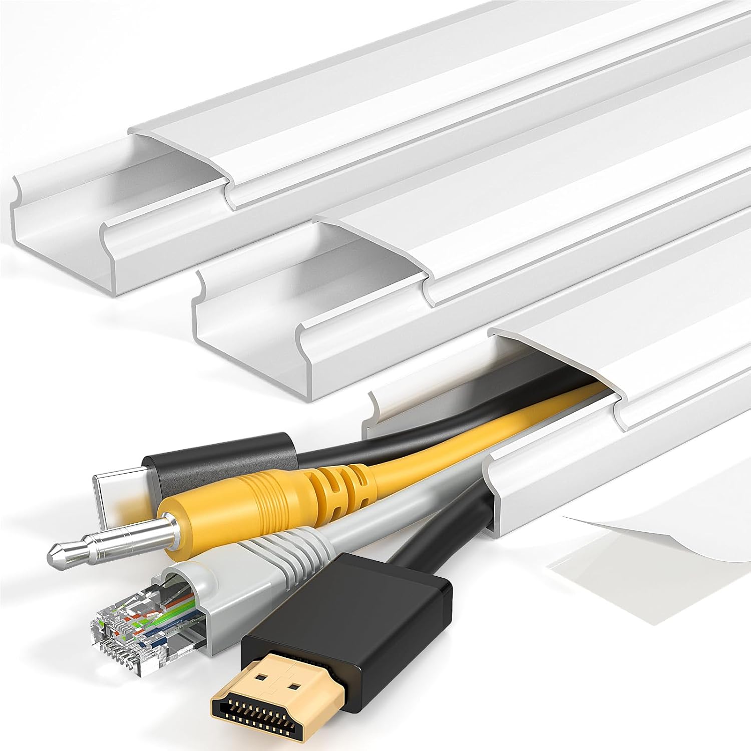 Yecaye TV Cord Hider, 42in Cord Cover Wall Mounted, W1.18in H0.6in, White