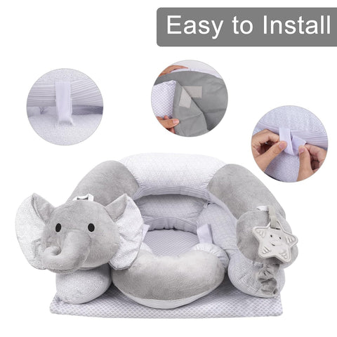 Lovvie & Joy 2-in-1 Tummy Time Mat & Seated Support Pillow,Baby Tummy Time Pillow Support for Newborns and Older Babies,with Detachable Support Pillow and Toys Elephant