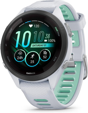 Garmin Forerunner® 265S, Running Smartwatch, 42mm, Whitestone/Neo Tropic