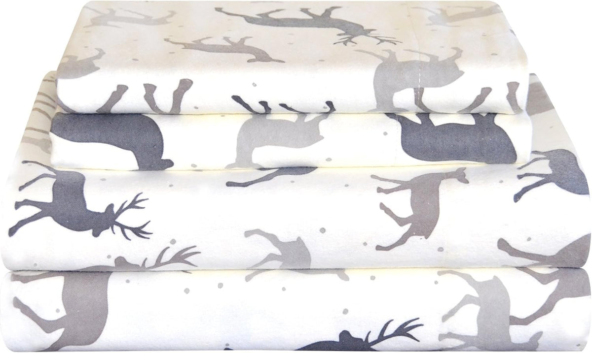 Pointehaven Flannel 170 GSM Sheet Set,Queen Autumn Deer