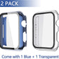 Misxi 2 Pack Hard PC Case with Tempered Glass Screen Protector Compatible with Apple Watch Series 6 SE Series 5 Series 4 44mm, 1 Blue + 1 Transparent