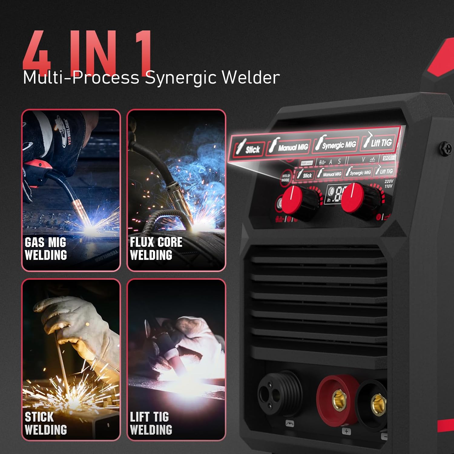 YESWELDER 140A MIG Welder, 110V/220V MIG/Flux Core MIG/Lift TIG/Stick