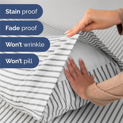 Full Size 4 Piece Sheet Set - Breathable & Cooling Sheets - Grey Stripes