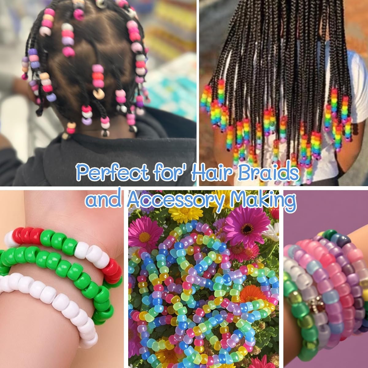1000Pcs 6 * 9mm Plastic Pony Beads Bulk for Bracelets Making, Hair Beads,Kandi Charm for Craft（Prussian Blue）