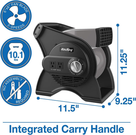 Air King Commercial Grade Pivoting Utility Fan, for Cooling, Ventilating, Exhausting and Drying at Home, Job Site, Work Shop, Construction, 3 Speeds, 11.25", Black, 9550