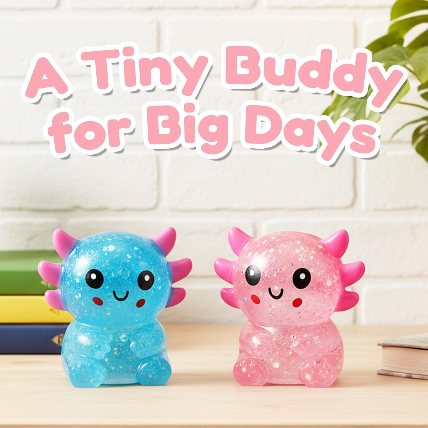 Glitter Axolotls Squishies Toy, Stretchy Axolotls Stress Ball, Soft Squeeze Sensory Fidget Toys for Kids Adults, Cute Easter Basket Stuffers Party Favors Classroom Prizes (Blue)