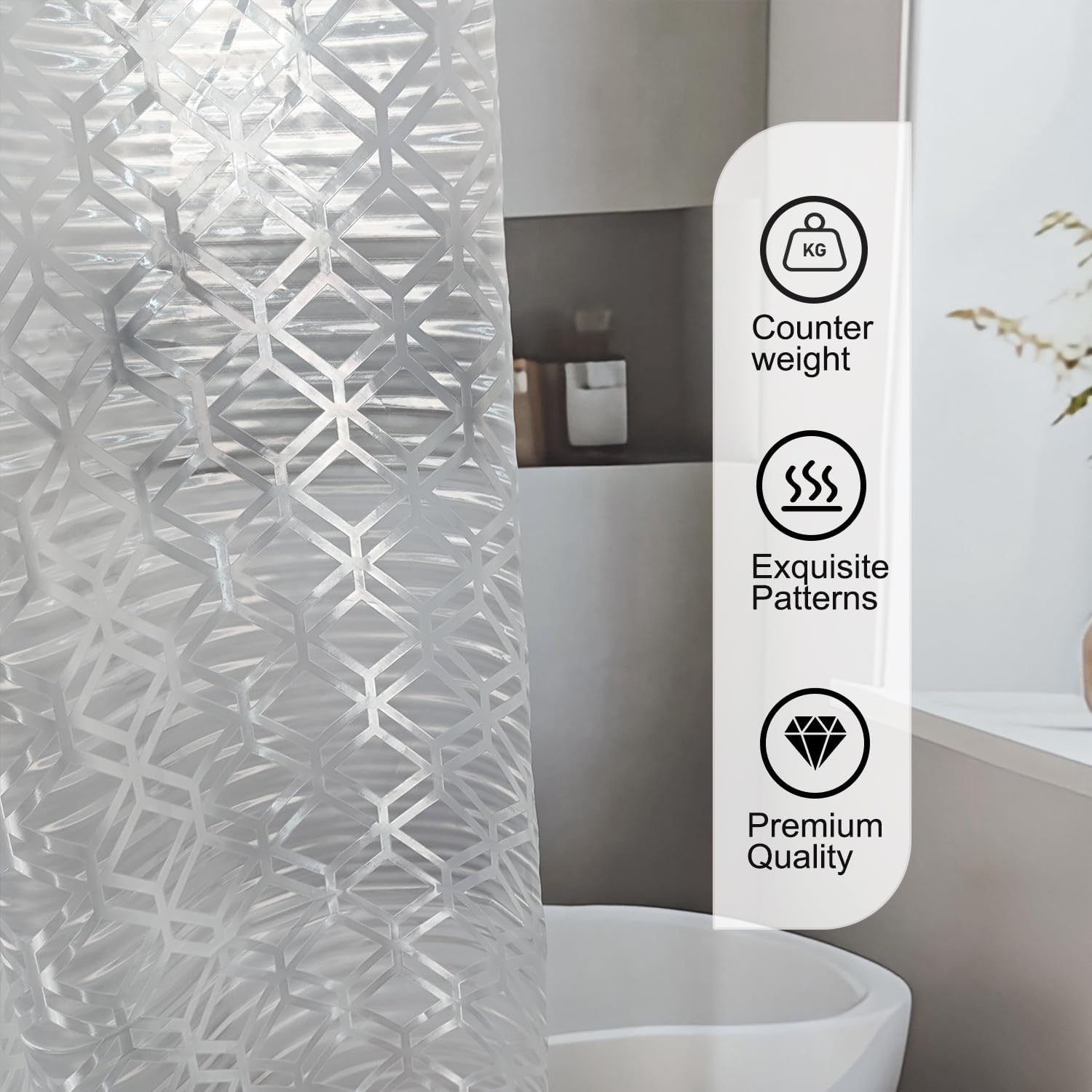 TIKABC Shower Curtain Liner, 4G PEVA Shower Liner, Plastic Peva Waterproof Shower Curtains, 72x72 inch with Grommet Holes 3 Magnetic Weights