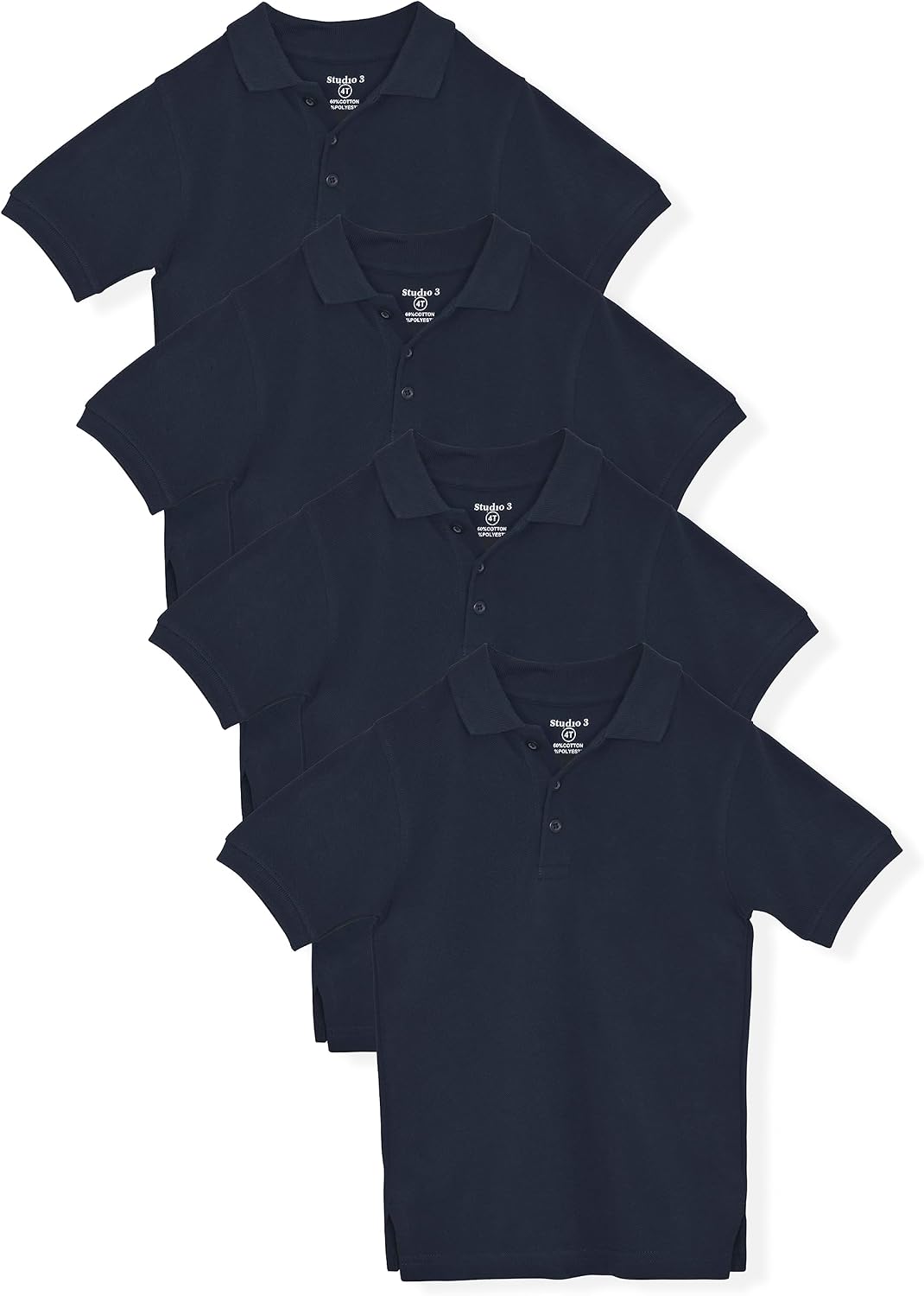 Studio 3 Boy’s - 4-Pack School Uniform Short and Long Sleeve Pique Polo Shirts