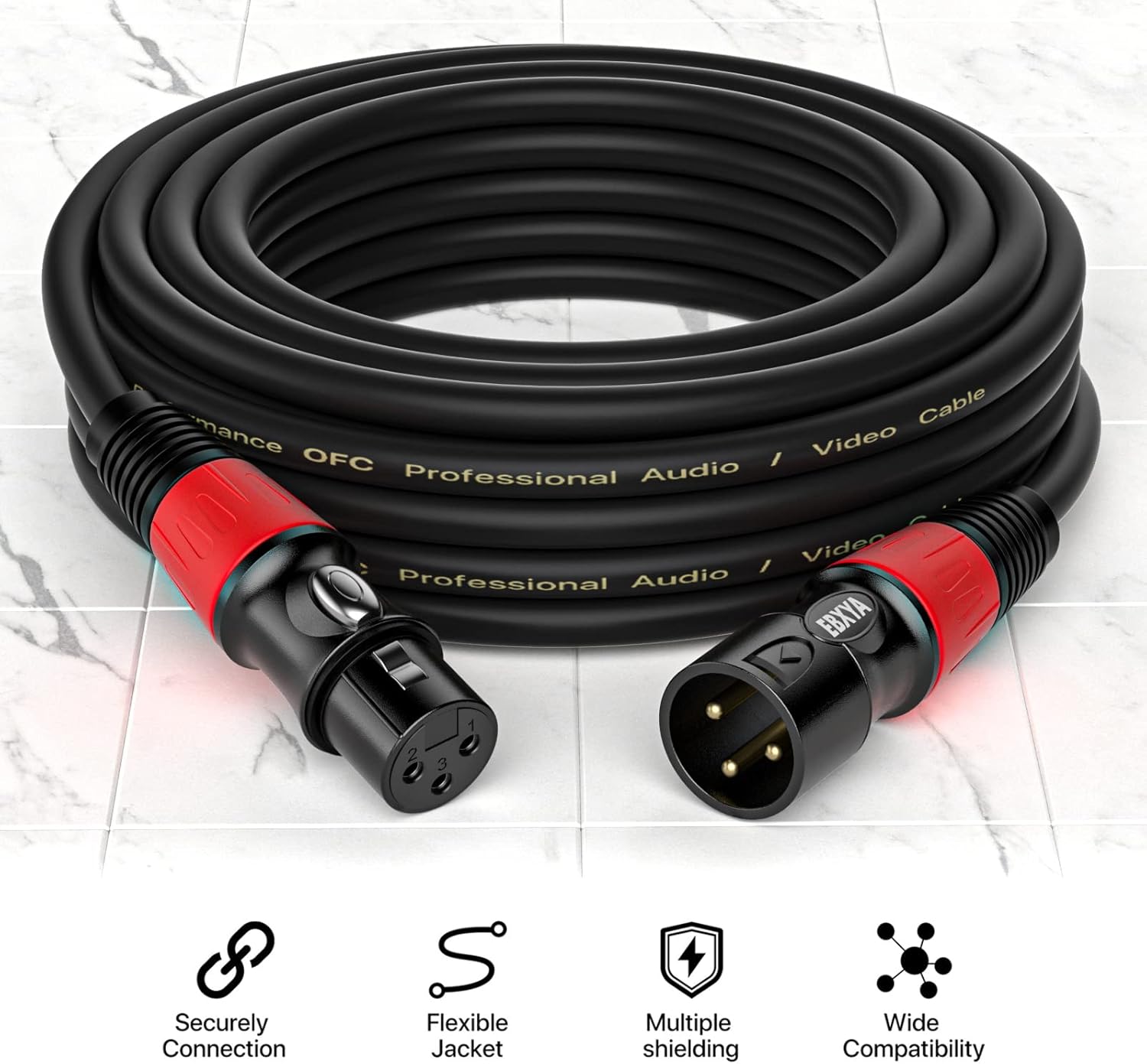 EBXYA 1.5ft XLR Cables 6-Pack - Male to Female Microphone Cable