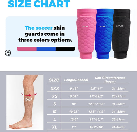 Soccer Shin Guards for Kids Youth Adults, Ski Shin Guards Sleeves for 2-18 Years Old Boys Girls Men, Calf Compression Sleeve with Honeycomb Pads, Espinilleras de Futbol para Hombres