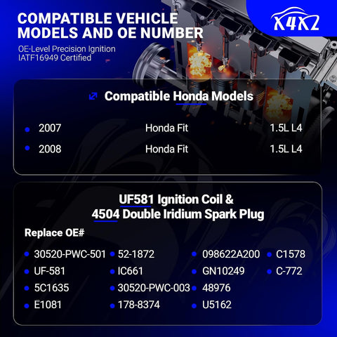 X4XZ UF581 Ignition Coil & 4504 Double Iridium Spark Plug Replaces# C1578