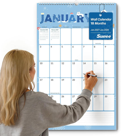 SUNEE 2027 Wall Calendar Extra Large 17"x27", 18 Month January Calendar (Ends March 2028),Vertical Monthly for Wall, Cute