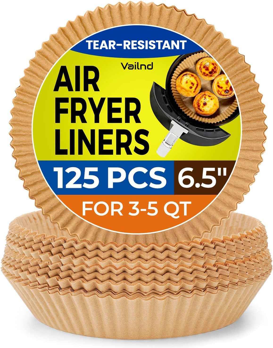Vailnd 125Pcs 6.5inch Round Air Fryer Liners Disposable for 3-5QT