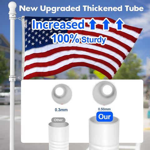 Anovo Flag Pole Kit- Upgraded Holder, Stainless Steel 7 FT Flag Poles with1 Inch Metal 360° Rotating Flag Pole Rings Two-Position Flag Pole Bracket Mounting for Outside House Porch (7 FT - White)