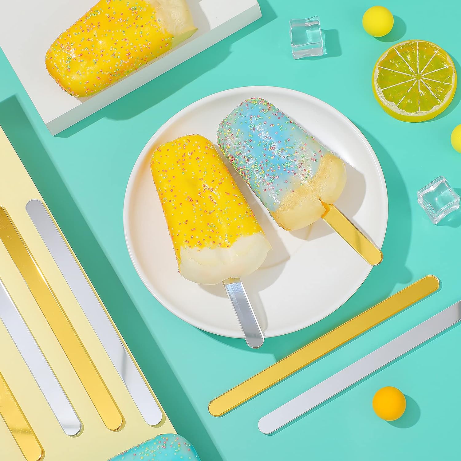 30 Pcs Reusable Acrylic Cakesicle Sticks, 6 Inches, Gold, Silver