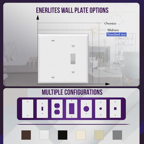 ENERLITES 2-Gang Toggle/Blank Combination Wall Plate, White