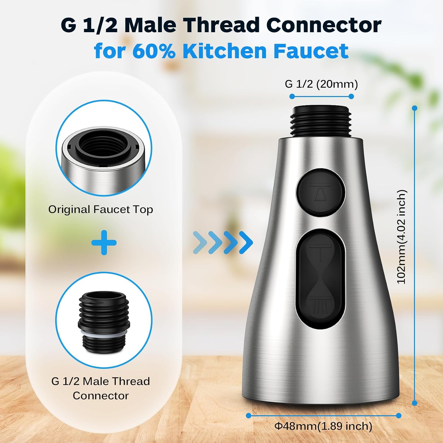 Kitchen Faucet Head Replacement 3 Modes with 17 Adapters, Pull Down Spray Head for Kitchen Faucet, Kitchen Sink Faucet Head G 1/2, Sprayer Head Replacement, Compatible with Moen，Delta, Kohler Faucets