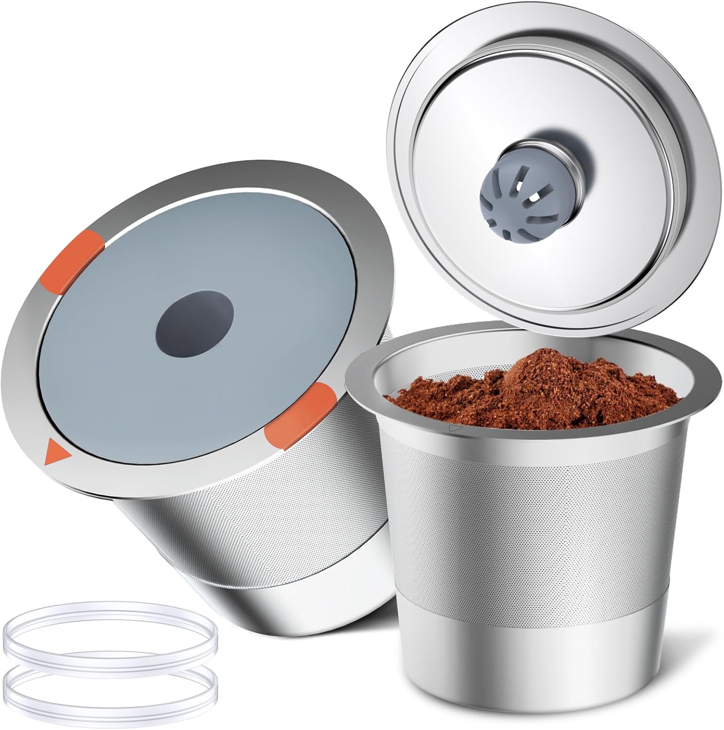 Noalto Reusable K Cups and Coffee Pods,Universal stainless steel k Cups for Keurig 2.0 and 1.0 Coffee Makers machine(2pack)