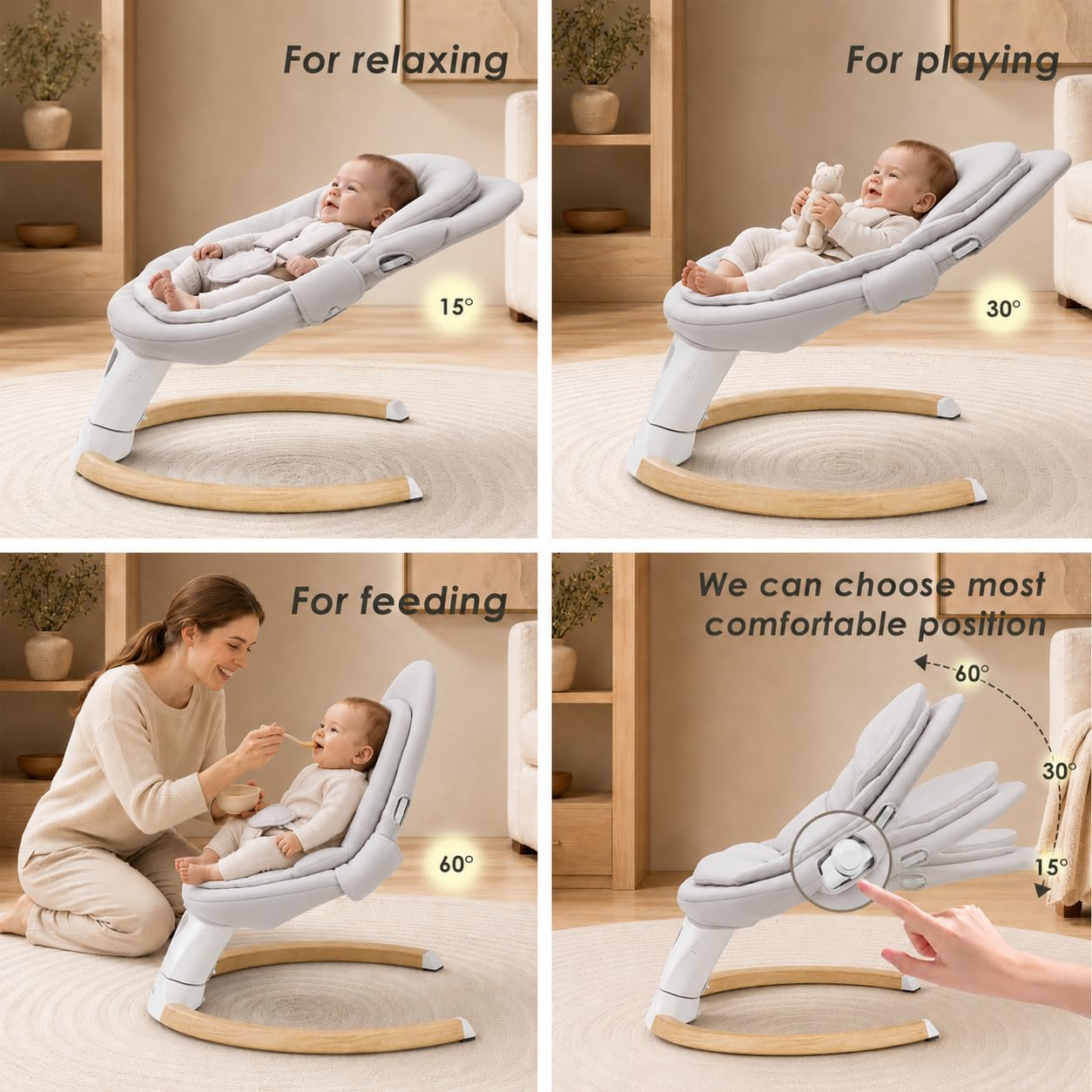 Baby Swing with Auto-Rocking, 5 Motions & 12 Melodies，Gray