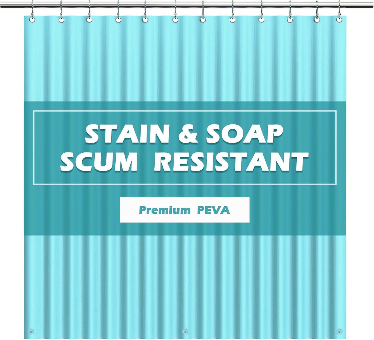 EHZNZIE Aqua Shower Curtain Liner 72x72, PEVA Waterproof Bath Curtain, No Chemical Smell, 3 Weighted Magnets, Durable with Rustproof Metal Grommets