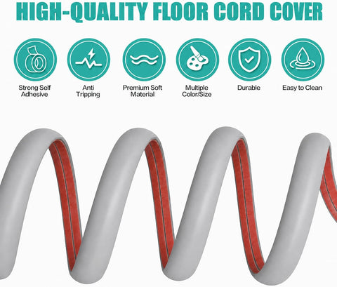 Floor Cord Cover Self Adhesive Cord Hider,10FT Cable Management, Extension Strip Protector for Wires, Prevent Cable Trips for Offices, Gyms, Exhibitions Cavity:0.39"(W) x 0.27"(H) Gray