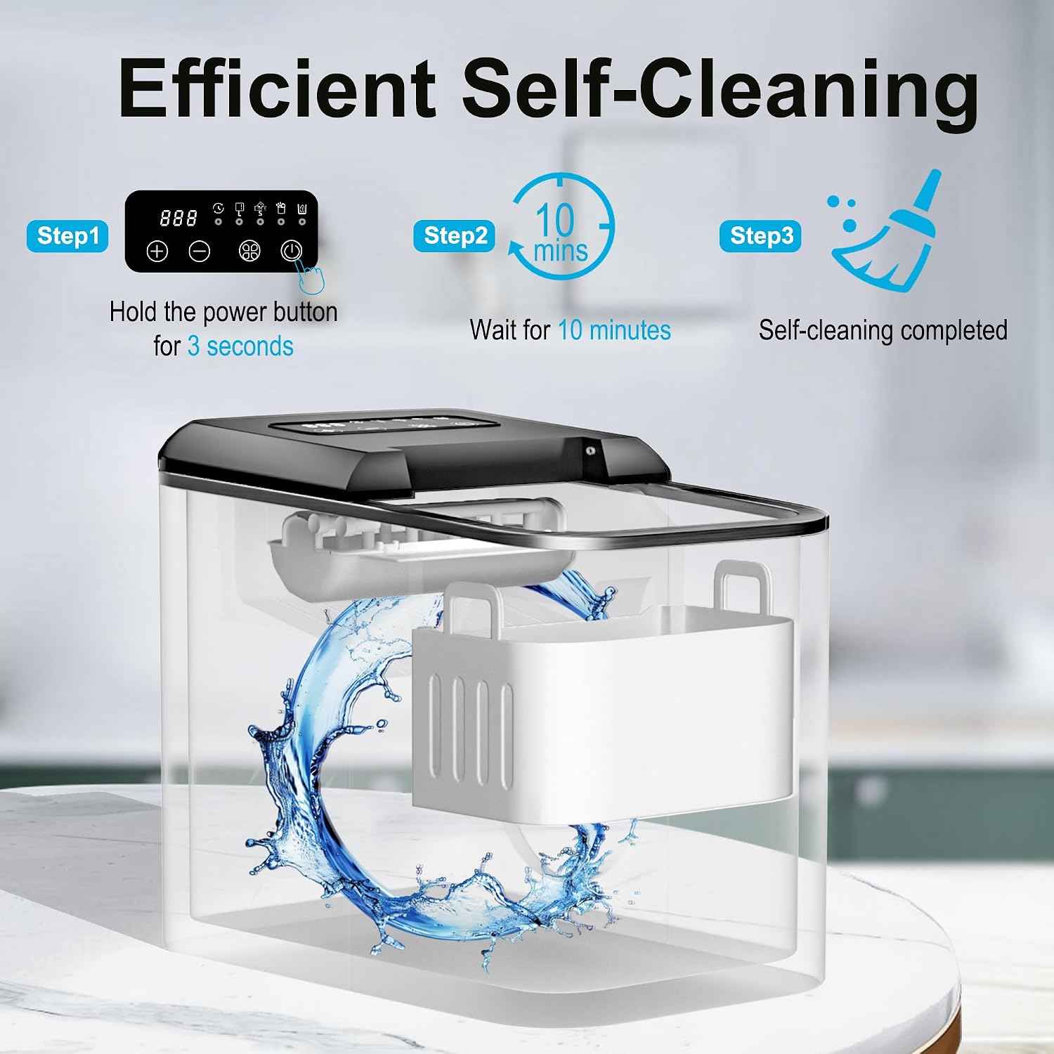 Countertop Ice Maker, 9 Ice Cubes in 6 Mins, 33 Lbs/24 Hrs, 2 Ice Cube Sizes, Self-Cleaning, Quiet Operation, Compact Design for Home/Office/Kitchen/Camping (Stainless Steel)