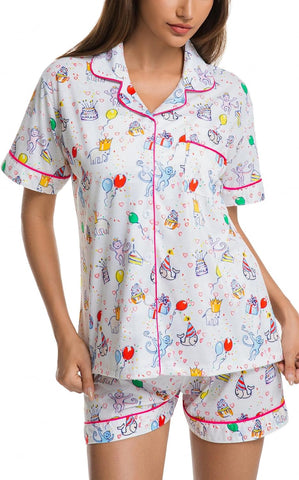 Womens Pajamas Set Shorts Button Down 2 Piece Monkey Bunny Y2k Roller Dupes Rabbit Preppy Lounge Pjs Comfy Sleep Wear