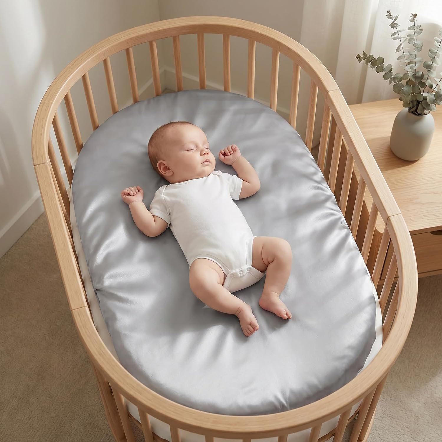 Baby Bassinet Sheets for Baby Boy Girls,4-Pack Fitted Bassinet Sheets Set Compatible with Halo Bassinest Swivel Sleeper,Baby Delight,Angelbliss,32"X16" (White & Gray)