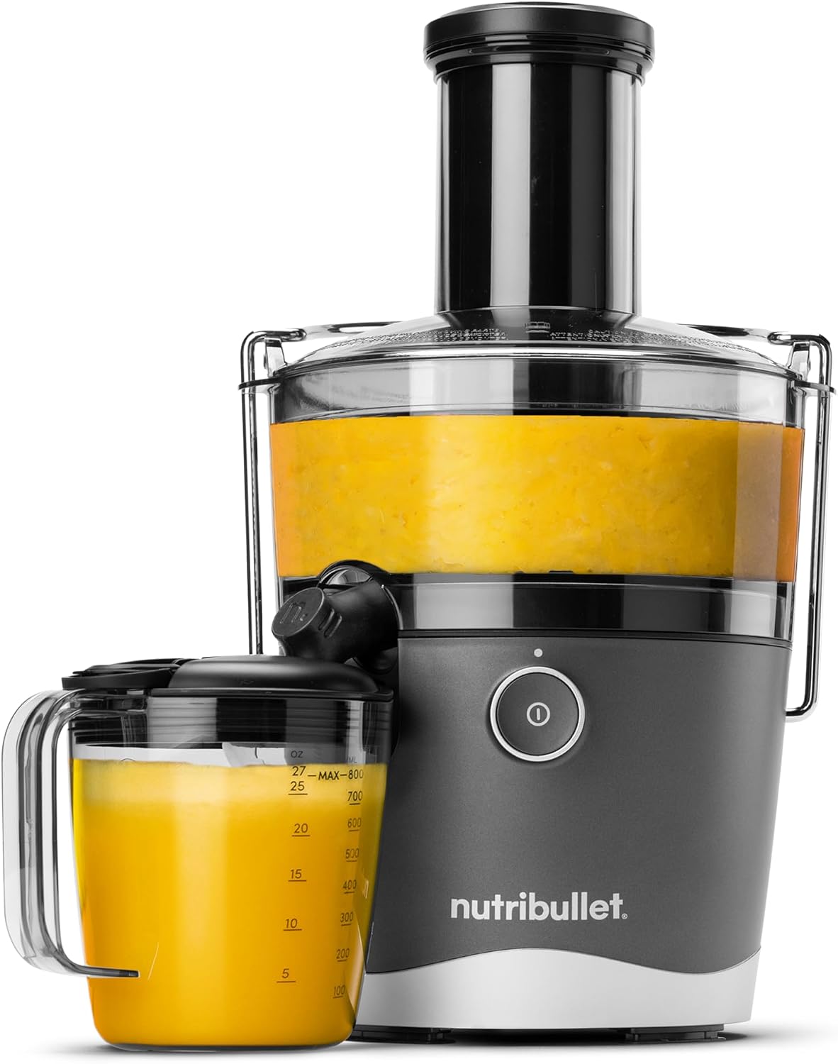 nutribullet® Juicer, 800W Juicer, Large 3" Feed Chute for Whole Fruits and Vegetables, 27oz Juice Pitcher, .5L Pulp Container, Dual Speeds, BPA Free, Gray, NBJ50100