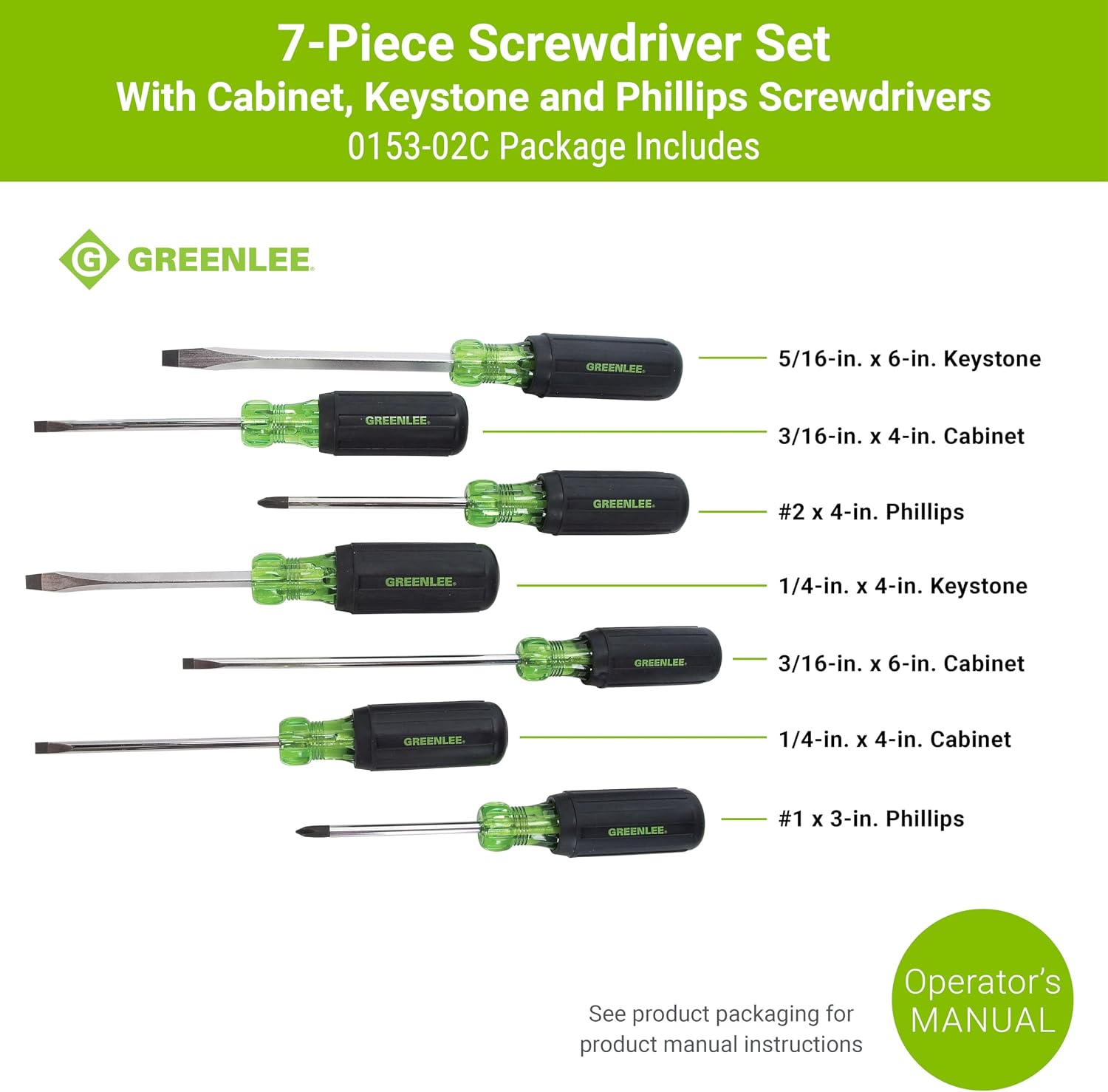 Greenlee 0153-02C 7-Piece Screwdriver Set with Cabinet, Keystone, and Phillips