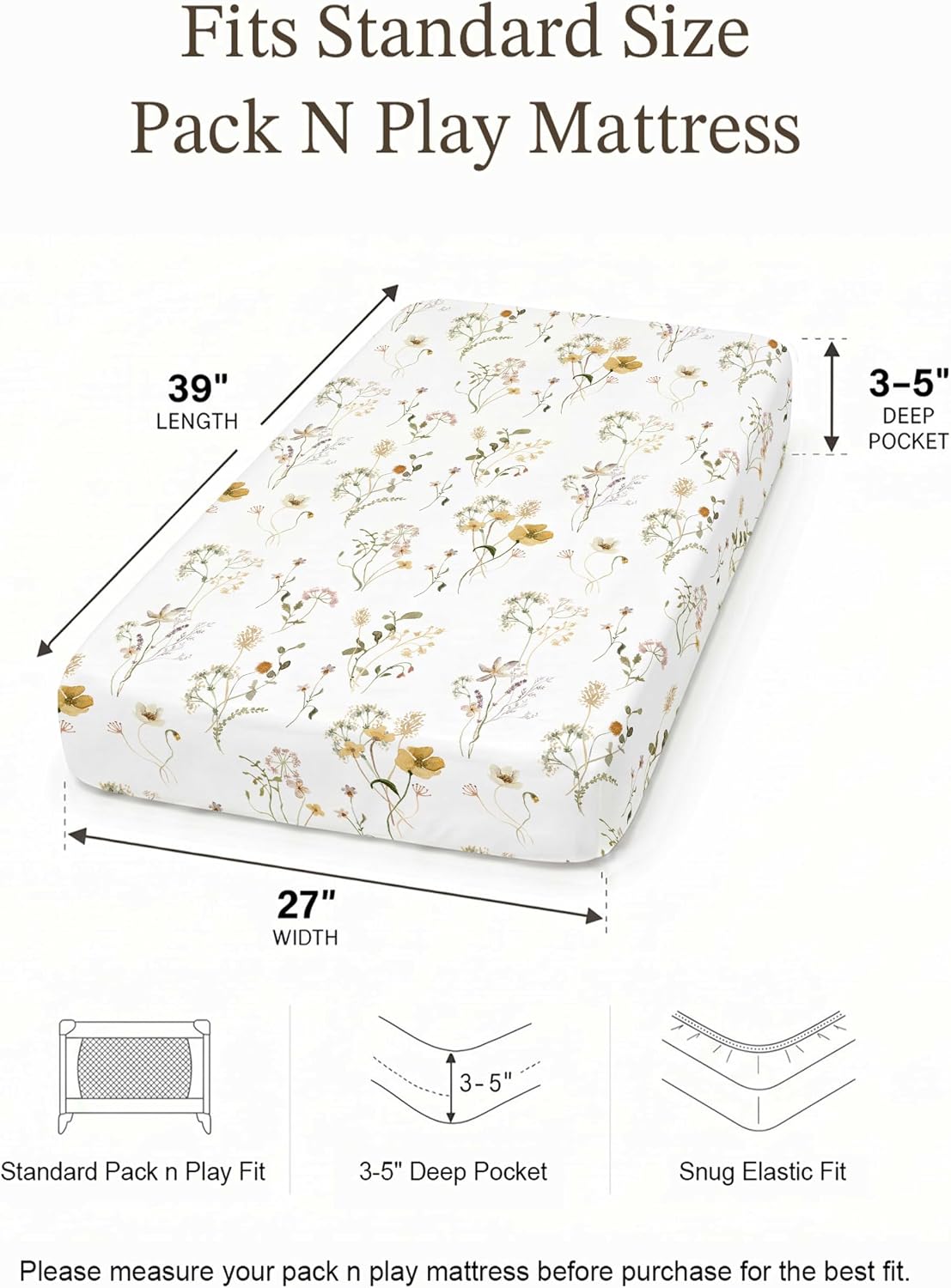 Pack N Play Sheets 2 Pack, 27"x39" Fitted Mini Crib Sheets Baby Boys Girls