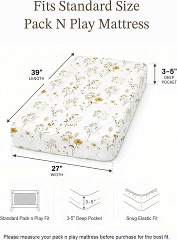 Pack N Play Sheets 2 Pack, 27"x39" Fitted Mini Crib Sheets Baby Boys Girls