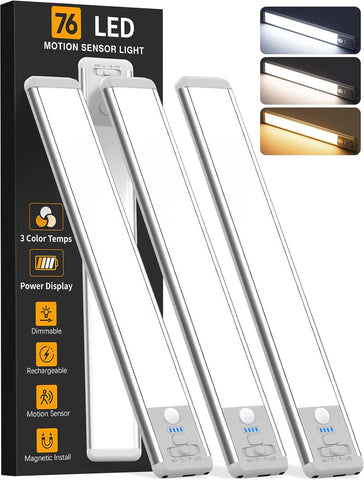 Under Cabinet Lighting Wireless, 10inch Motion Sensor Light Indoor, 3Pack