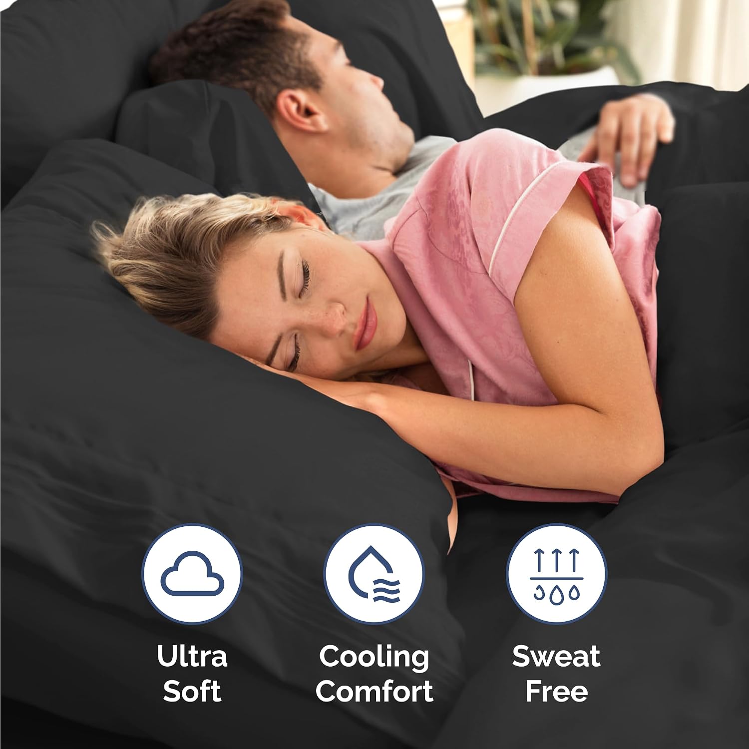 Queen Size 4 Piece Sheet Set - Comfy Breathable & Cooling Sheets - Black