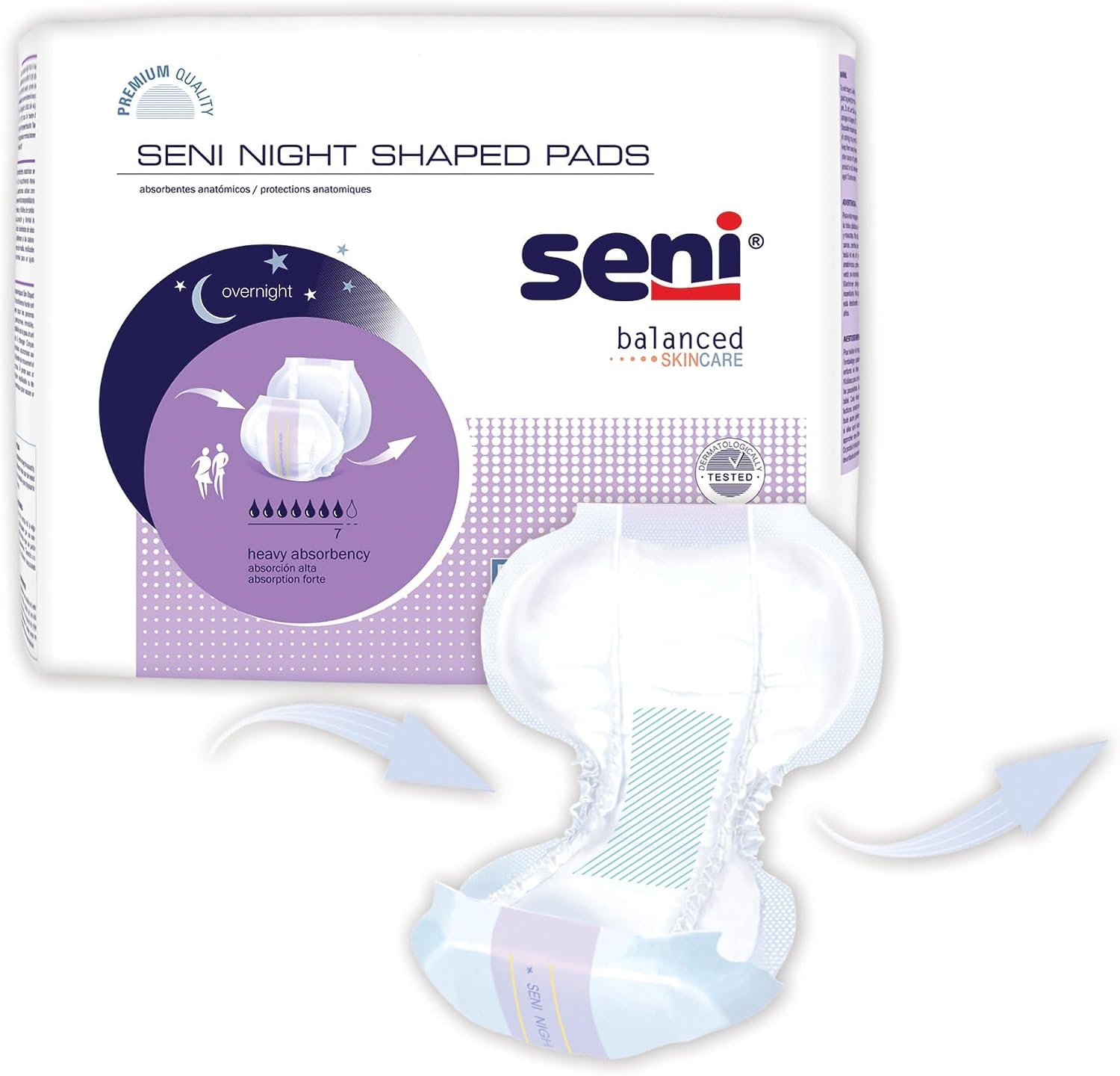 Seni Night Shaped Pads, Unisex, Length, Heavy Absorbency, 27 in, 8 ct