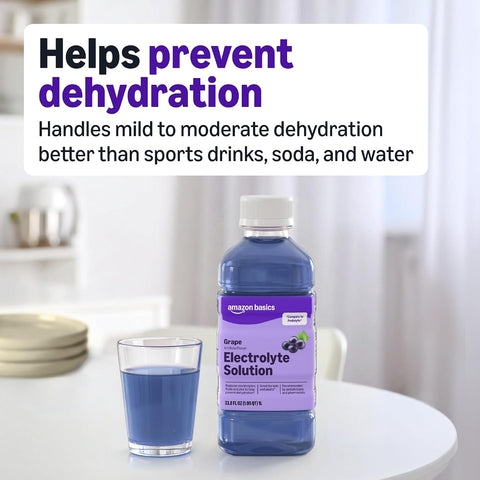Amazon Basics Pediatric Electrolyte Solution, Grape Flavor, Helps Prevent Dehydration, Replaces Electrolytes, Fluid and Zinc, for Kids and Adults, 33.8 fl oz (Pack of 1) (Previously Amazon Basic Care)