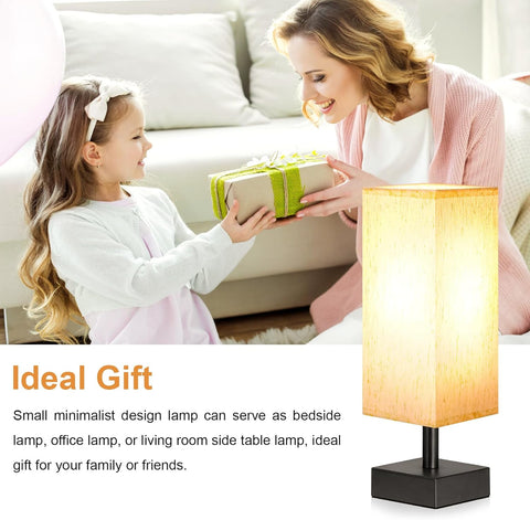 aooshine Small Bedside Table Lamp for Bedroom - Square Cream Fabric Shade