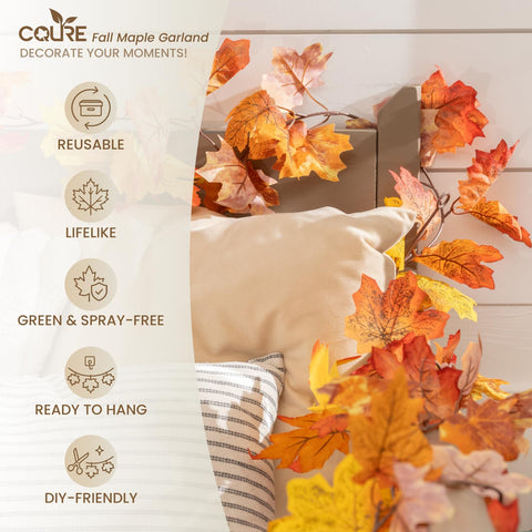 CQURE 6 Pack Fall Leaf Garland, Total 35Ft Artificial Maple Leaf Autumn Garland Fall Leaves Hanging Vines Fall Maple Leaves Thanksgiving Decor for Home Wedding Fireplace Party