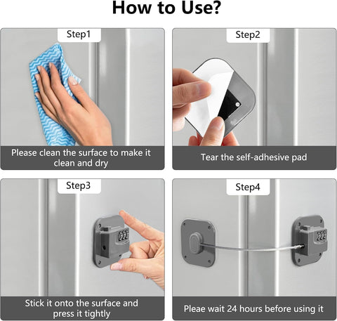 Refrigerator Lock, Heavy Duty Fridge Lock, Combination Lock for Refrigerator Cabinets, Drawers, Safety, Easy Install No Keys Needed (Grey-3Pack)