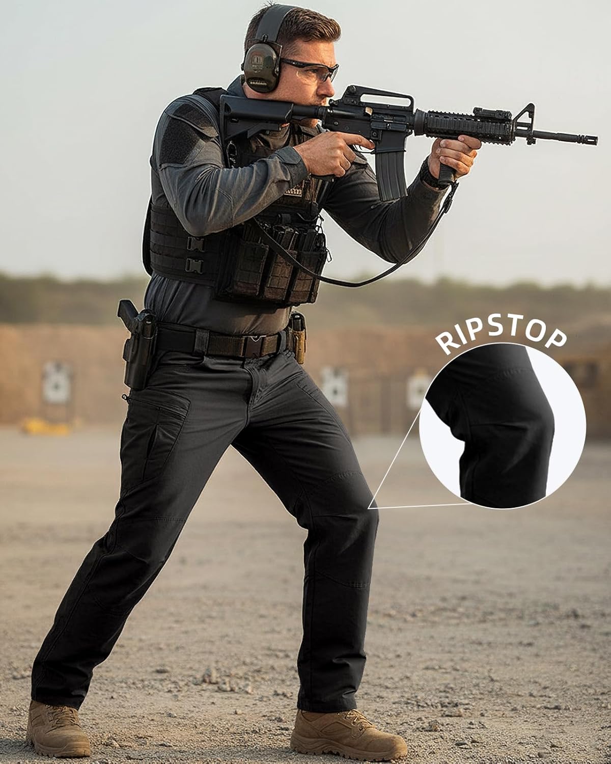 Men's Stretch Tactical Pants Waterproof Ripstop Fabric Cargo Pants Lightweight Casual Hiking Outdoor Work Pants (No Belt)