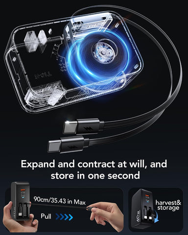 4-in-1 Retractable USB C Wall Charger,40W Fast Charging for Multi-Device