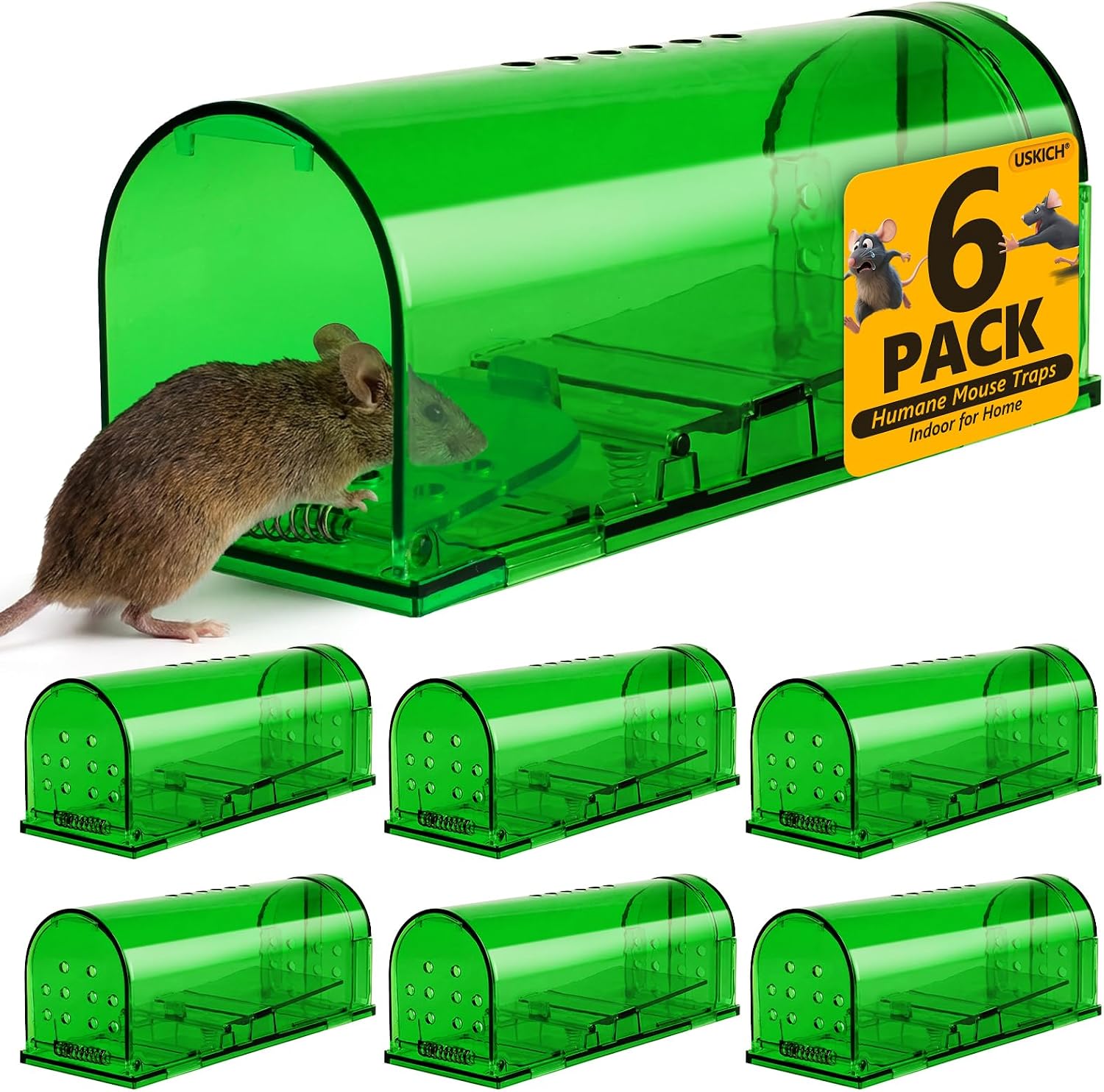 6 Pcs Humane Mouse Traps No Kill,Catch and Release Mouse Traps that Work,Live Mouse Trap Small Capture Cage,Reusable Mice Trap Catch for House & Outdoors